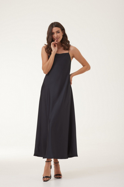 Платье из сатина миди с нерегулируемыми бретелями T.N.D М230 черный - фото 1