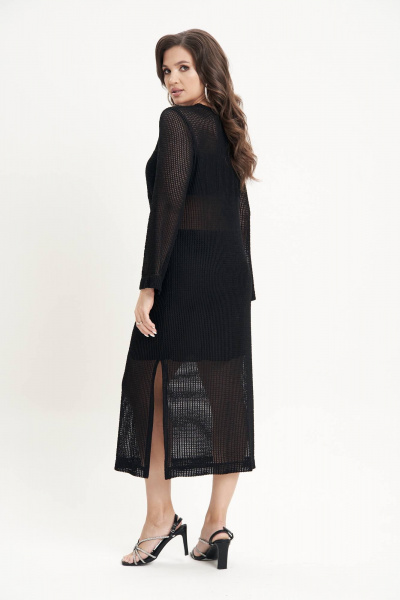 Демисезонное платье из трикотажной сетки со разрезом Fantazia Mod 4926 черный - фото 4