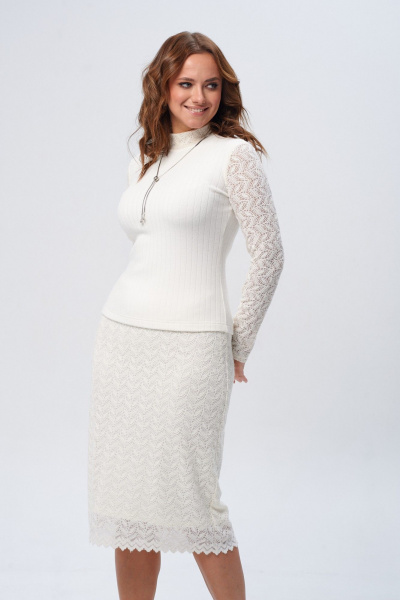 Нежный комплект из юбки и прилегающего джемпера из кружев T&N 7592 топленое_молоко - фото 4