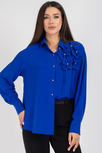 Синяя oversize блузка с пуговицами и воротником VIZAVI 810 васильковый - фото 5