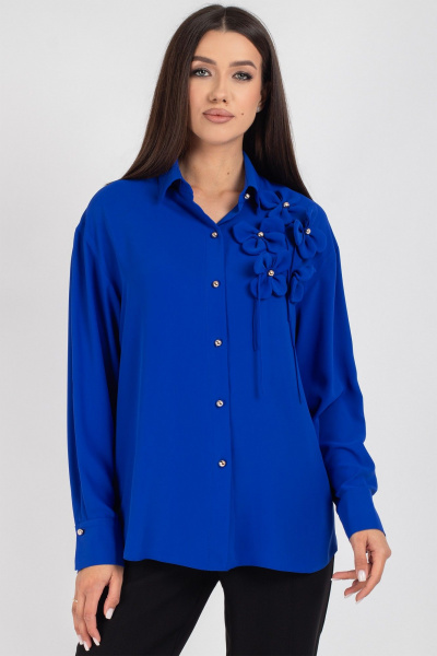 Синяя oversize блузка с пуговицами и воротником VIZAVI 810 васильковый - фото 4