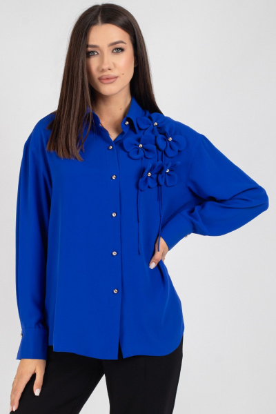 Синяя oversize блузка с пуговицами и воротником VIZAVI 810 васильковый - фото 1