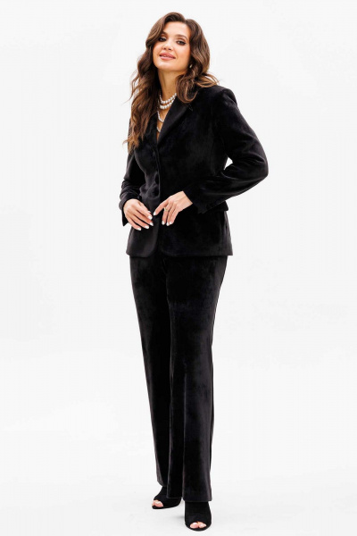 Черный жакет и брюки из бархата с карманами Mislana 1169 черный/бархат - фото 2