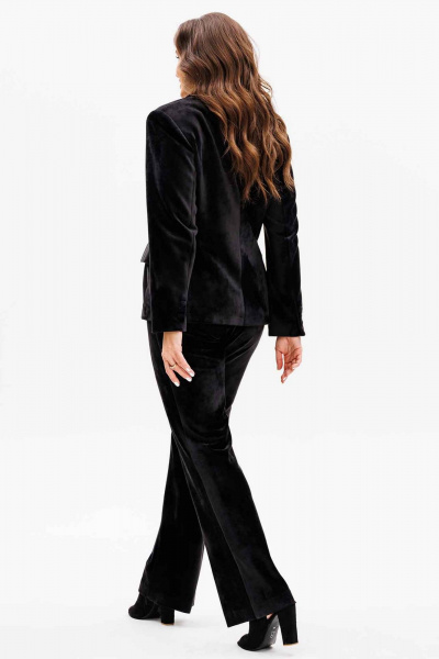 Черный жакет и брюки из бархата с карманами Mislana 1169 черный/бархат - фото 5