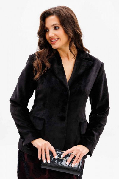 Классический приталенный черный жакет на подкладке Mislana 1170ж черный/бархат - фото 1