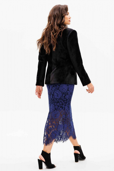 Стильный нарядный комплект жакета и юбки из бархата и кружева Mislana 1171 черный/синий - фото 7