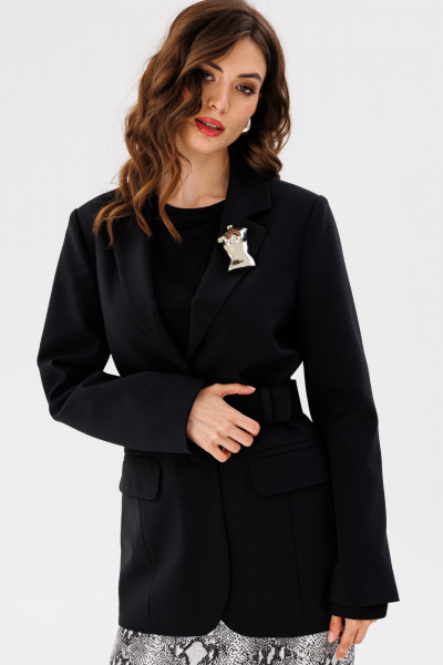 Комфортный демисезонный черный жакет с ремнем и прорезными карманами EOLA 2598 черный - фото 5