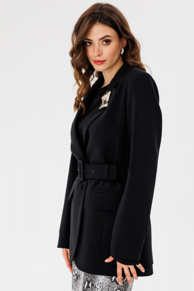 Комфортный демисезонный черный жакет с ремнем и прорезными карманами EOLA 2598 черный - фото 8
