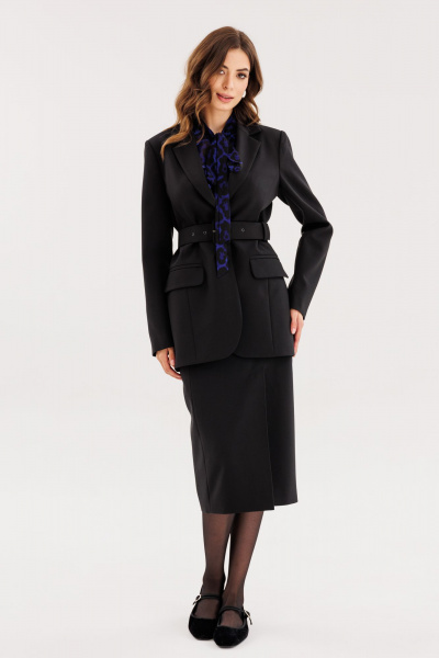 Комфортный демисезонный черный жакет с ремнем и прорезными карманами EOLA 2598 черный - фото 14