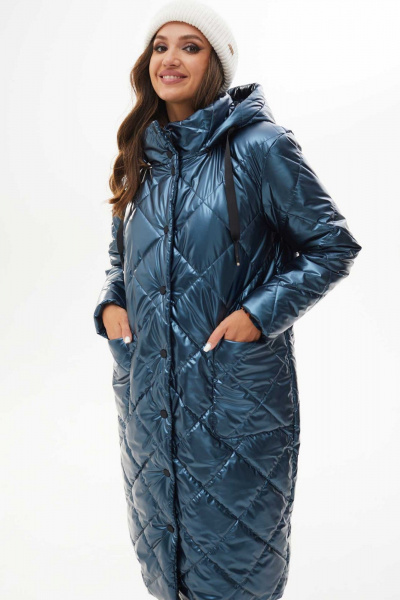Пальто утеплённое с капюшоном и накладными карманами Mislana 7261 синий - фото 7