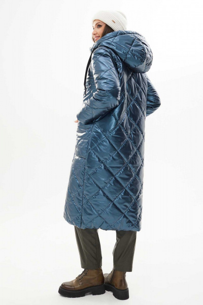 Пальто утеплённое с капюшоном и накладными карманами Mislana 7261 синий - фото 6