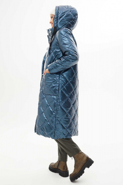 Пальто утеплённое с капюшоном и накладными карманами Mislana 7261 синий - фото 5