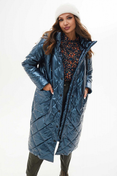 Пальто утеплённое с капюшоном и накладными карманами Mislana 7261 синий - фото 3