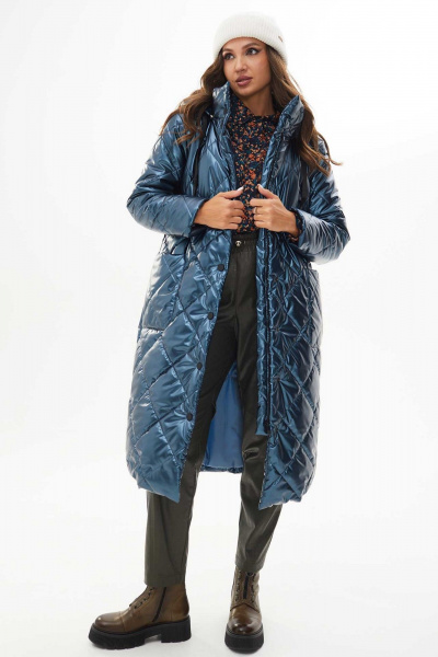 Пальто утеплённое с капюшоном и накладными карманами Mislana 7261 синий - фото 1