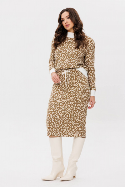 Трикотажный костюм с юбкой и джемпером, бежевый, демисезон Fantazia Mod 4612 беж - фото 6