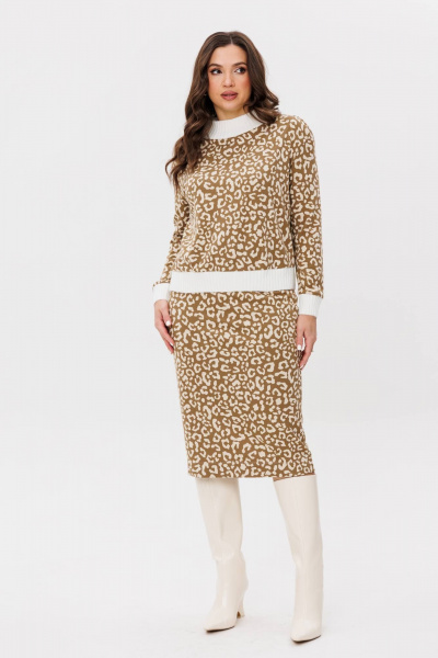 Трикотажный костюм с юбкой и джемпером, бежевый, демисезон Fantazia Mod 4612 беж - фото 4