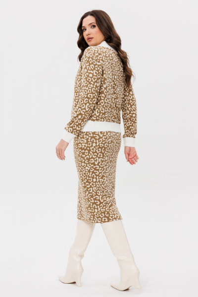 Трикотажный костюм с юбкой и джемпером, бежевый, демисезон Fantazia Mod 4612 беж - фото 3