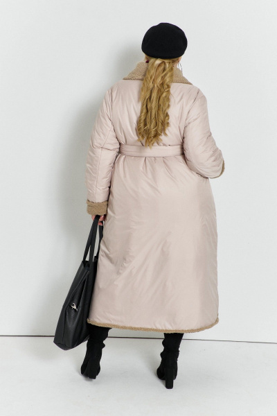 Пальто из плащевой ткани с меховым воротником TEZA 5732 экрю - фото 6