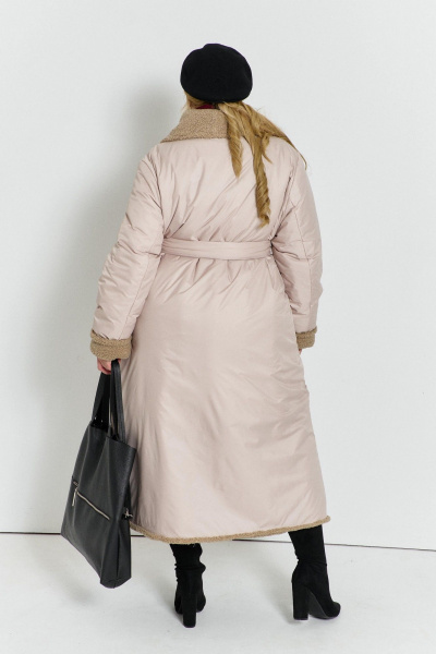 Пальто из плащевой ткани с меховым воротником TEZA 5732 экрю - фото 5