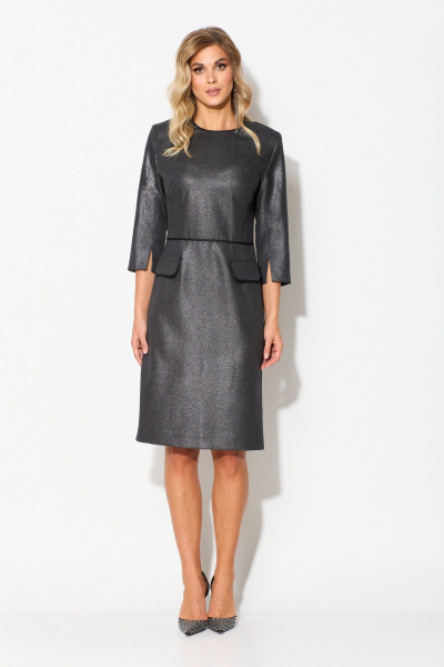 Платье приталенного силуэта с серебристым напылением и подрезами Laikony L-552 - фото 1