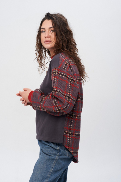 Джемпер из трикотажа в клетку с съемной брошью и свободным кроем HIT 2014/1 графит,бордо - фото 6