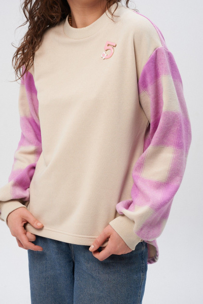 Джемпер и юбка из трикотажа и экокожи с вышивкой и карманами HIT 2014/1 бежевый - фото 9