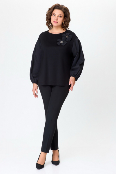 Блуза из трикотажа на каждый день, длиной 63 см DaLi 4608 черный - фото 1