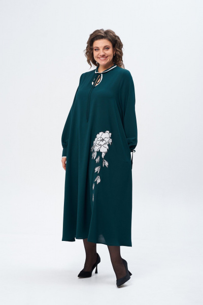 Платье свободное макси из легкого текстаиля Michel chic 2170 изумрудный - фото 6