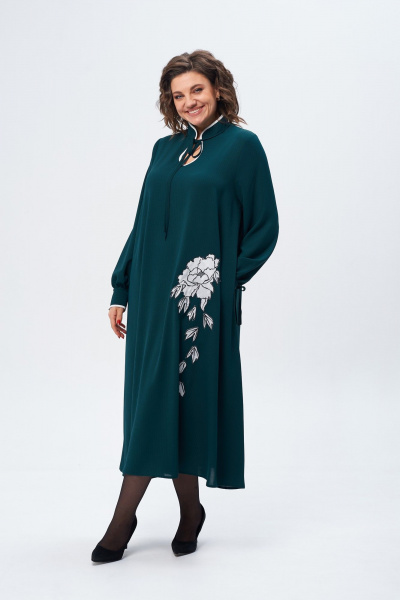 Платье свободное макси из легкого текстаиля Michel chic 2170 изумрудный - фото 4