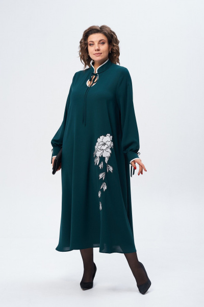 Платье свободное макси из легкого текстаиля Michel chic 2170 изумрудный - фото 1