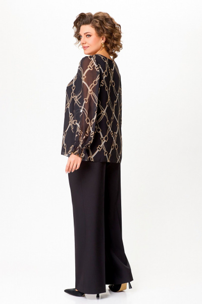 Шифоновая блузка А-силуэта с нагрудными выточками Swallow 803 чёрный,принт"цепи" - фото 9