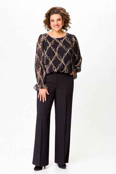 Шифоновая блузка А-силуэта с нагрудными выточками Swallow 803 чёрный,принт"цепи" - фото 7