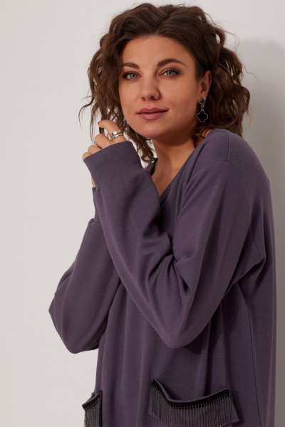 Фиолетовое платье в стиле casual с разрезами BegiModa 1043 баклажан - фото 6