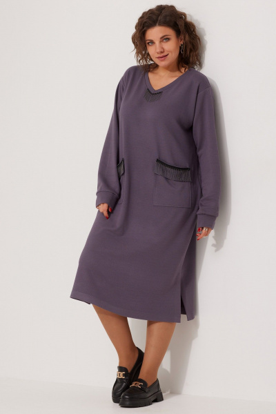Фиолетовое платье в стиле casual с разрезами BegiModa 1043 баклажан - фото 4