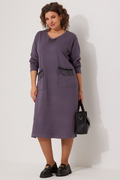 Фиолетовое платье в стиле casual с разрезами BegiModa 1043 баклажан - фото 3