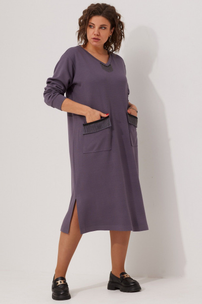 Фиолетовое платье в стиле casual с разрезами BegiModa 1043 баклажан - фото 2