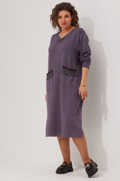 Фиолетовое платье в стиле casual с разрезами BegiModa 1043 баклажан - фото 1