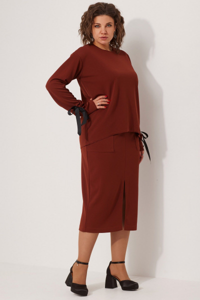 Демисезонный комплект свитшот и юбка в стиле casual BegiModa 3078 терракот - фото 4