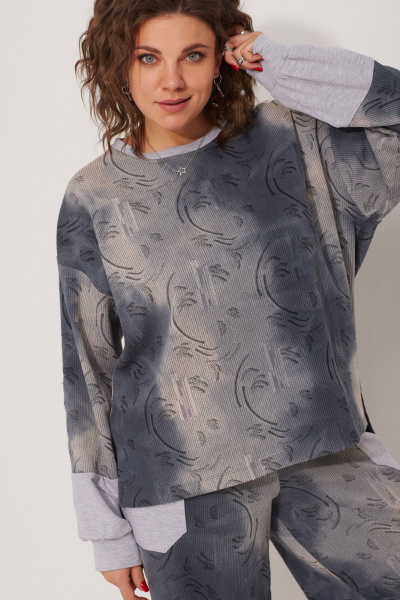 Комплект из серых брюк и свитшота в стиле спорт-шик из трикотажа BegiModa 3079 синий дым - фото 9