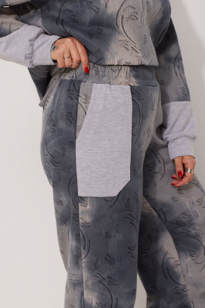 Комплект из серых брюк и свитшота в стиле спорт-шик из трикотажа BegiModa 3079 синий дым - фото 8