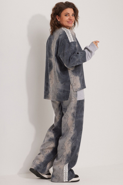 Комплект из серых брюк и свитшота в стиле спорт-шик из трикотажа BegiModa 3079 синий дым - фото 5