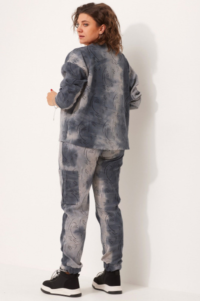 Эксклюзивный комплект из брюк и свитшота с эффектом потертости из ткани с натуральным составом BegiModa 3080 синий дым - фото 5