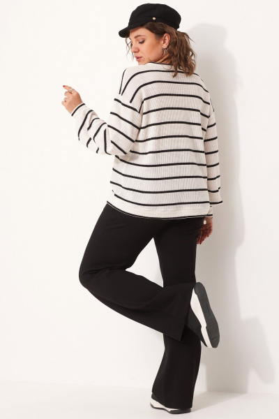 Трикотажный свитшот с V-образным вырезом в полоску BegiModa 4110 чёрно-белый - фото 8