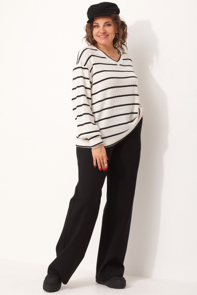 Трикотажный свитшот с V-образным вырезом в полоску BegiModa 4110 чёрно-белый - фото 2