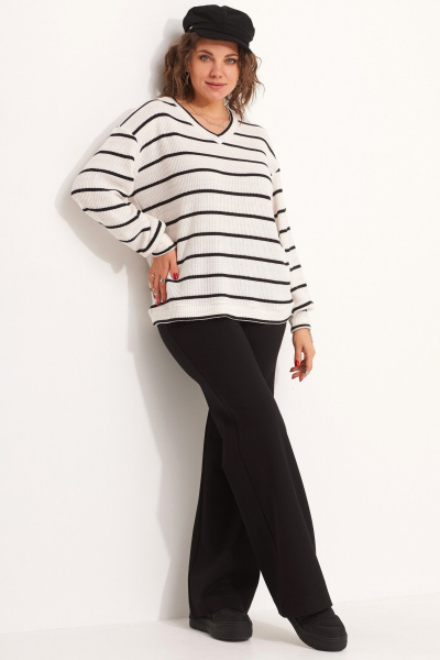 Трикотажный свитшот с V-образным вырезом в полоску BegiModa 4110 чёрно-белый - фото 1