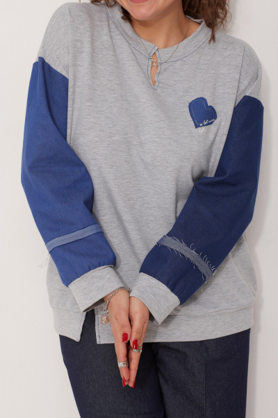 Свободный свитшот спорт-шик из трикотажа с джинсовыми вставками BegiModa 4111 серый - фото 8
