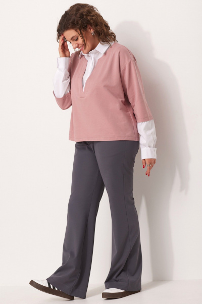 Базовые клёш брюки из трикотажа с эластичным поясом BegiModa 6057 графит - фото 9