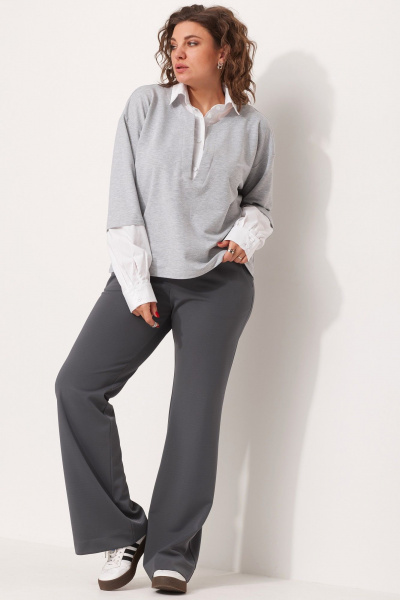 Базовые клёш брюки из трикотажа с эластичным поясом BegiModa 6057 графит - фото 8