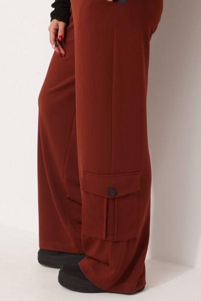 Свободные брюки-палаццо с двойным контрастным поясом BegiModa 6058 терракот - фото 7