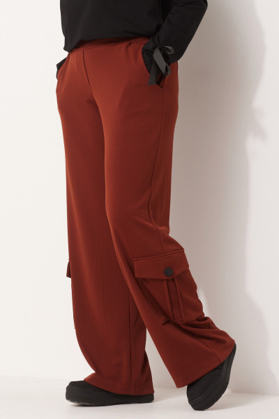 Свободные брюки-палаццо с двойным контрастным поясом BegiModa 6058 терракот - фото 6